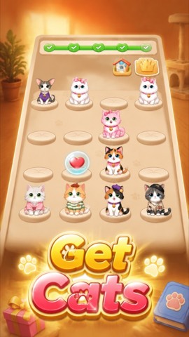 Home board with colorful cats on soft pedestals